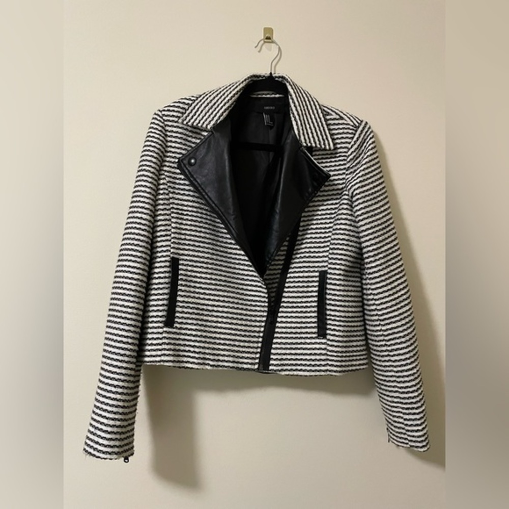 Forever 21 Boucle Striped Motorcycle Jacket‎ with Pleather Accents - M